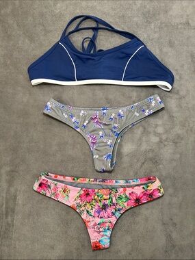 Jolyn Clothing Floral Bikini Set Top XL and Two MEDIUM Bottoms